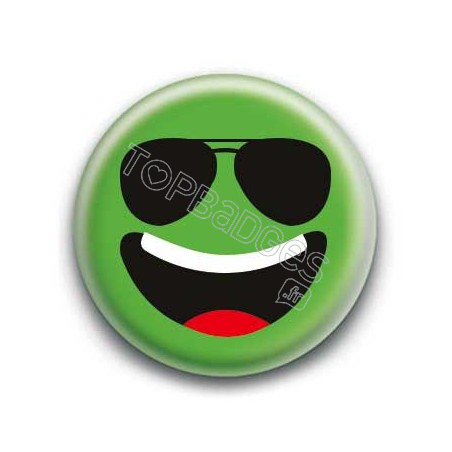 Badge : Smiley lunettes vert