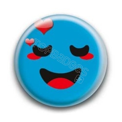 Badge : Smiley amoureux bleu