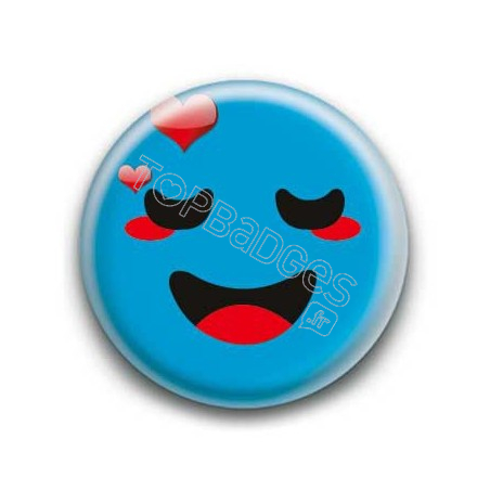 Badge : Smiley amoureux bleu