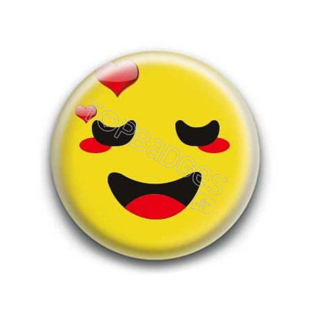 Badge : Smiley amoureux jaune