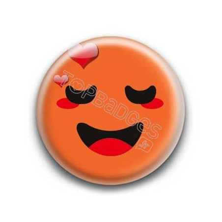 Badge : Smiley amoureux orange