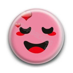 Badge : Smiley amoureux rose