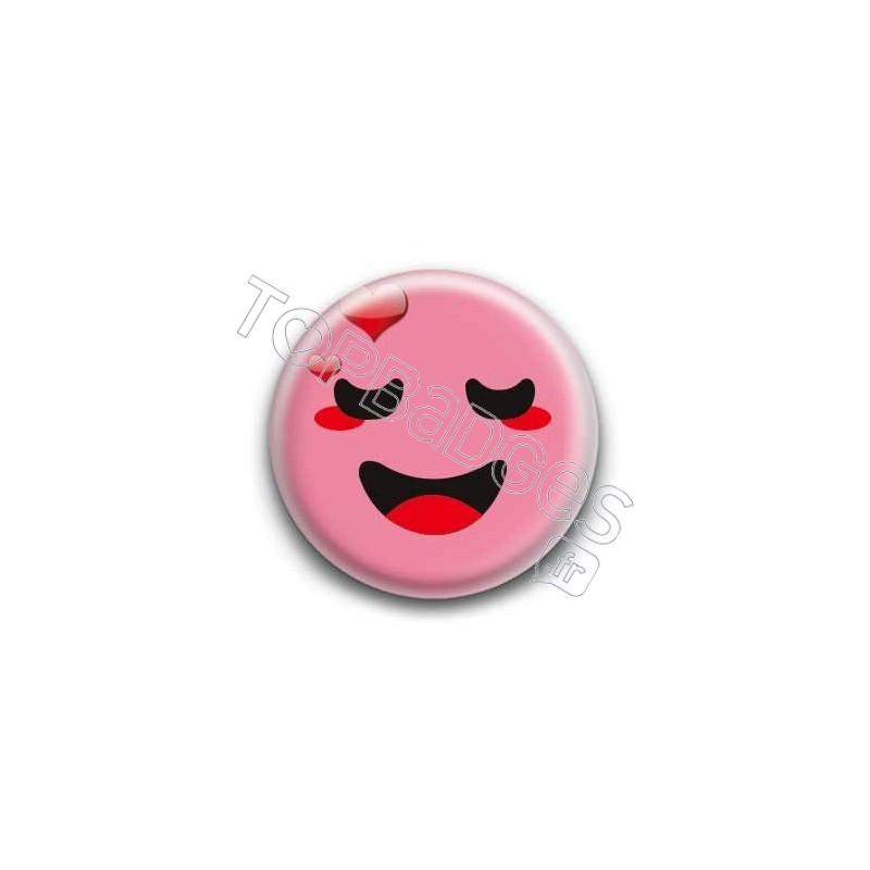 Badge : Smiley amoureux rose