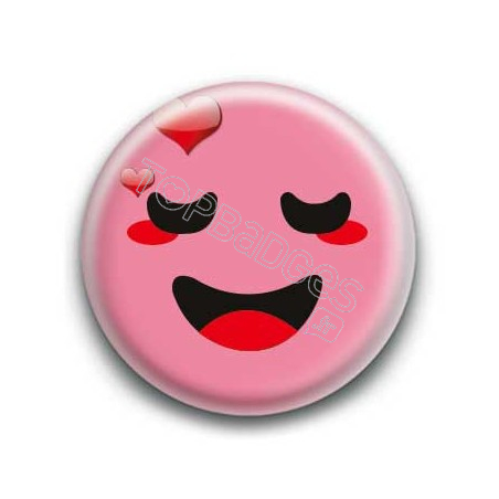 Badge : Smiley amoureux rose