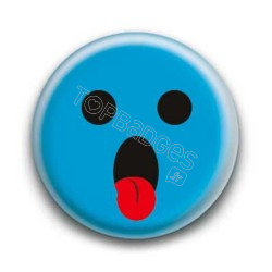 Badge : Smiley langue bleu