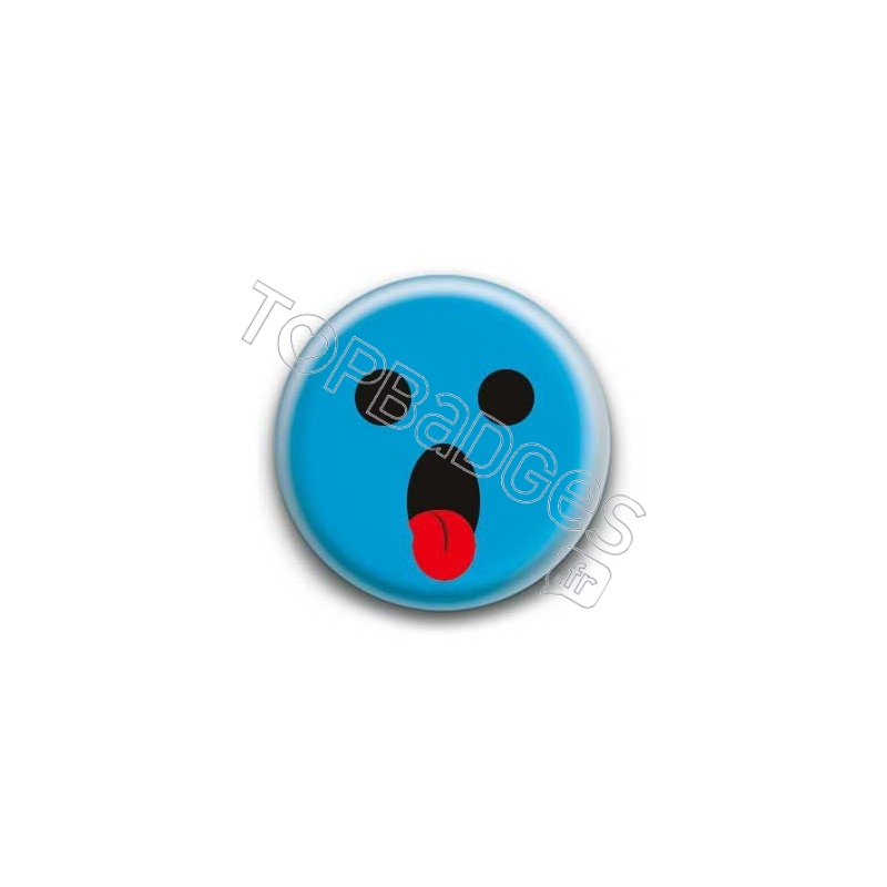 Badge : Smiley langue bleu