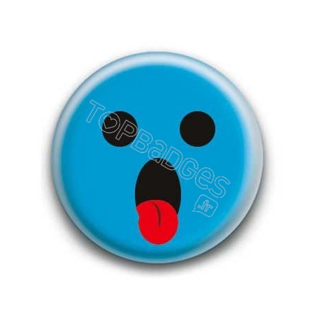 Badge : Smiley langue bleu