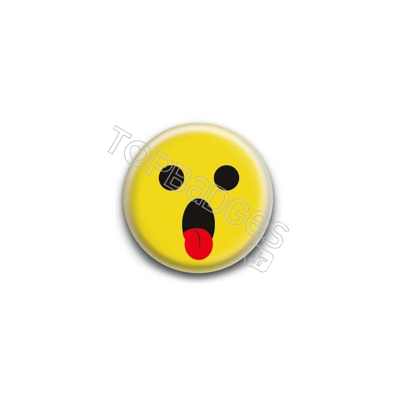 Badge : Smiley langue jaune