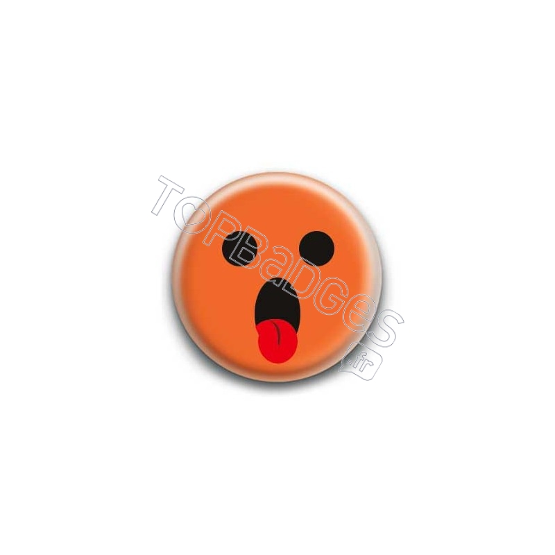 Badge : Smiley langue orange