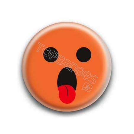Badge : Smiley langue orange