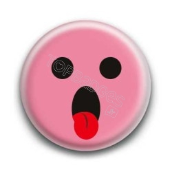 Badge : Smiley langue rose