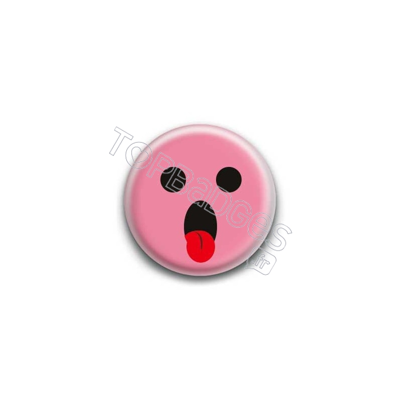 Badge : Smiley langue rose