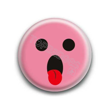 Badge : Smiley langue rose