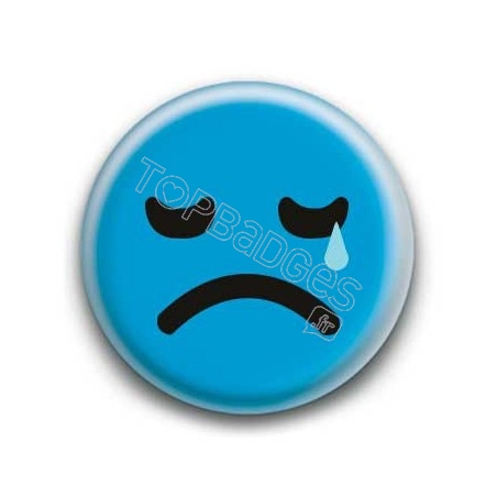 Badge : Smiley triste bleu