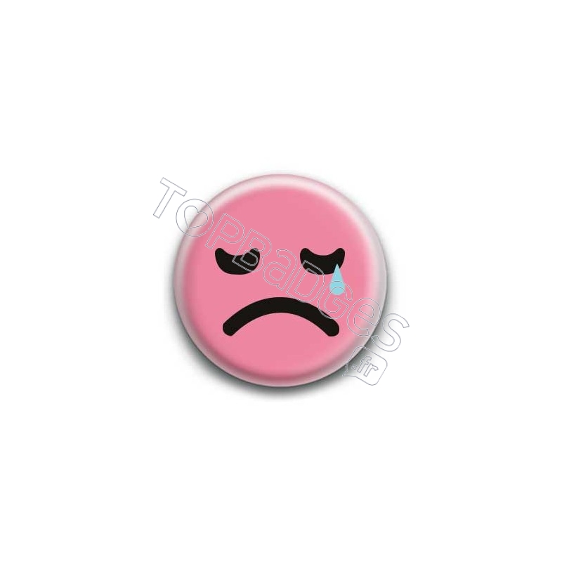 Badge : Smiley triste rose