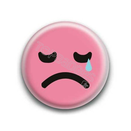 Badge : Smiley triste rose