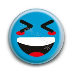 Badge : Smiley mort de rire bleu