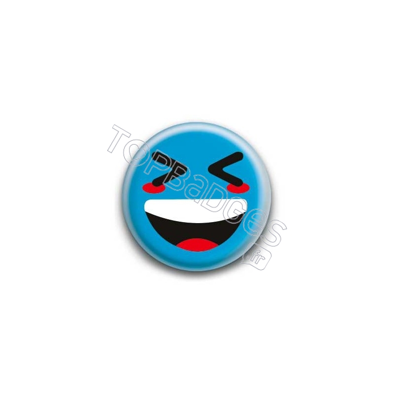 Badge : Smiley mort de rire bleu