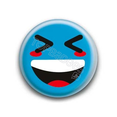Badge : Smiley mort de rire bleu
