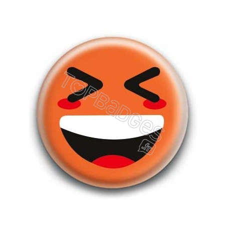 Badge : Smiley mort de rire orange
