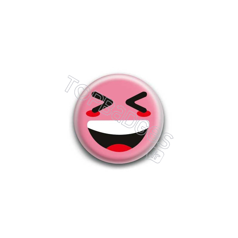 Badge : Smiley mort de rire rose