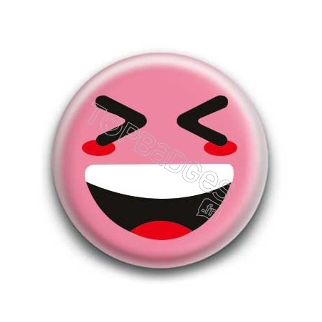 Badge : Smiley mort de rire rose
