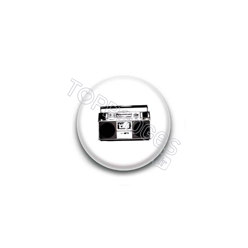 Badge Ghetto Blaster Noir Et Blanc Sur Fond Blanc