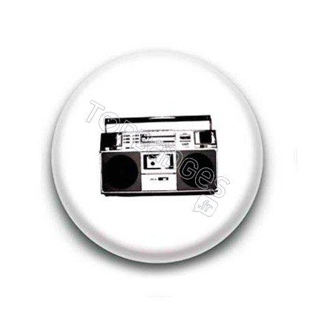 Badge Ghetto Blaster Noir Et Blanc Sur Fond Blanc