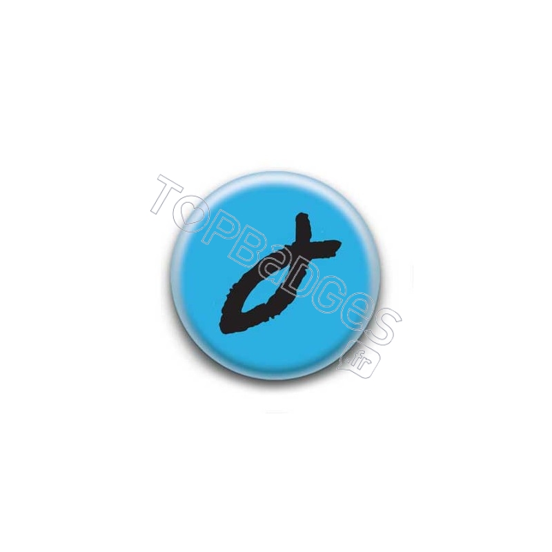 Badge Symbole Poisson Fond Bleu