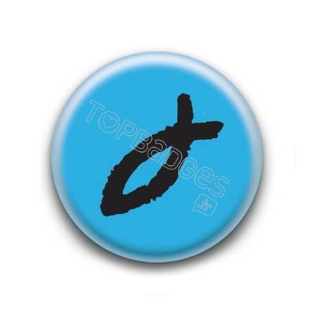 Badge Symbole Poisson Fond Bleu