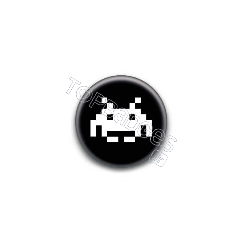 Badge Invader Pixel Noir